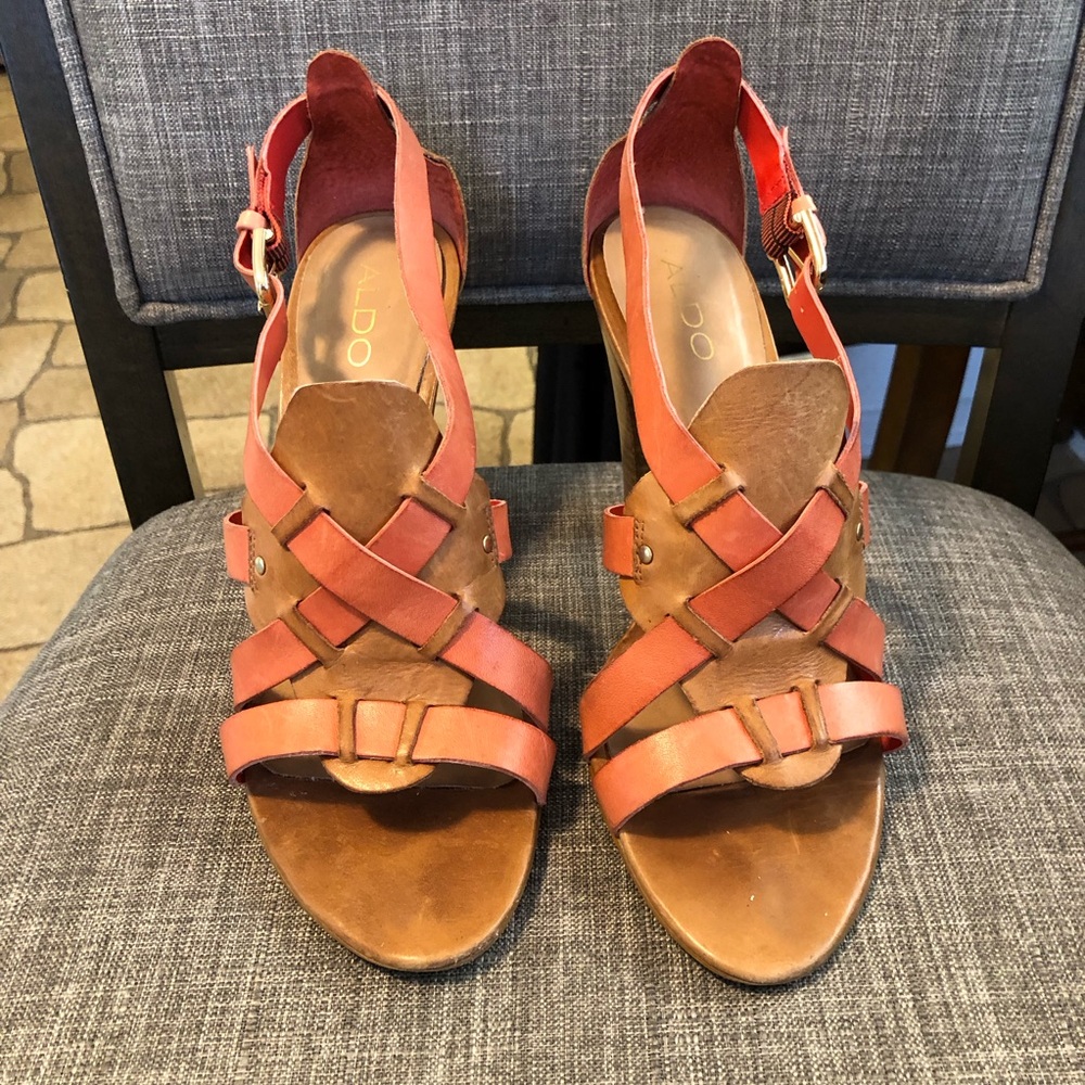 Aldo Woven Leather Heels Sandals 39/8.5